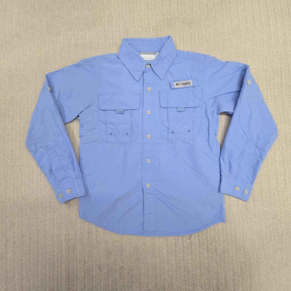 Columbia PFG Bahama Shirt Youth Small Blue Long Sleeve Fishing Button Vented